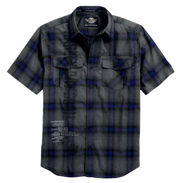 Chemise à carreaux chinée Harley-Davidson bleu de chine pour hommes