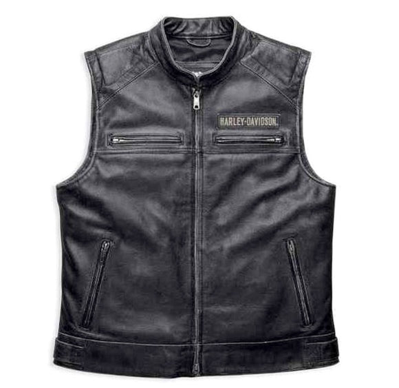 Harley-Davidson passing link leather vest men's grey charcoal