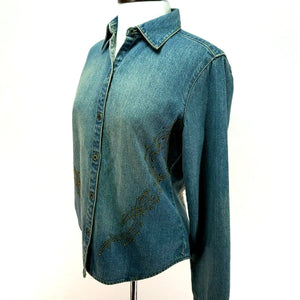 L/S STUDDED DENIM SHIRT FEMME, BLEU DENIM