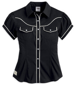 Harley-Davidson shirt-S/S woven' w seams 3QA/women's black