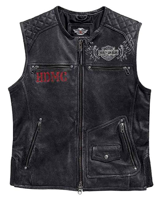 Harley-Davidson vest-lea, knuck men's distressed black