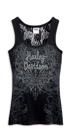 Harley-Davidson tank-S/L lace back wing graphic women's black