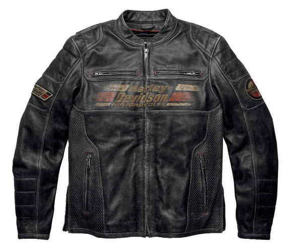 Harley-Davidson veste en cuir vieilli pour hommes noir