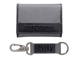 Harley-Davidson textille wallet/keyfob gift set men's matte chrome