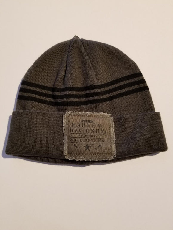 Harley-Davidson patch cuffed knit hat men's classic olive