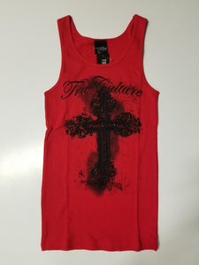 Tru culture cross bling tank top red/black