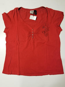 Harley-Davidson S/S v-neck top with graphic women's tango red