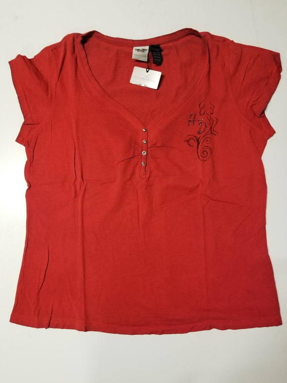 Harley-Davidson S/S v-neck top with graphic women's tango red